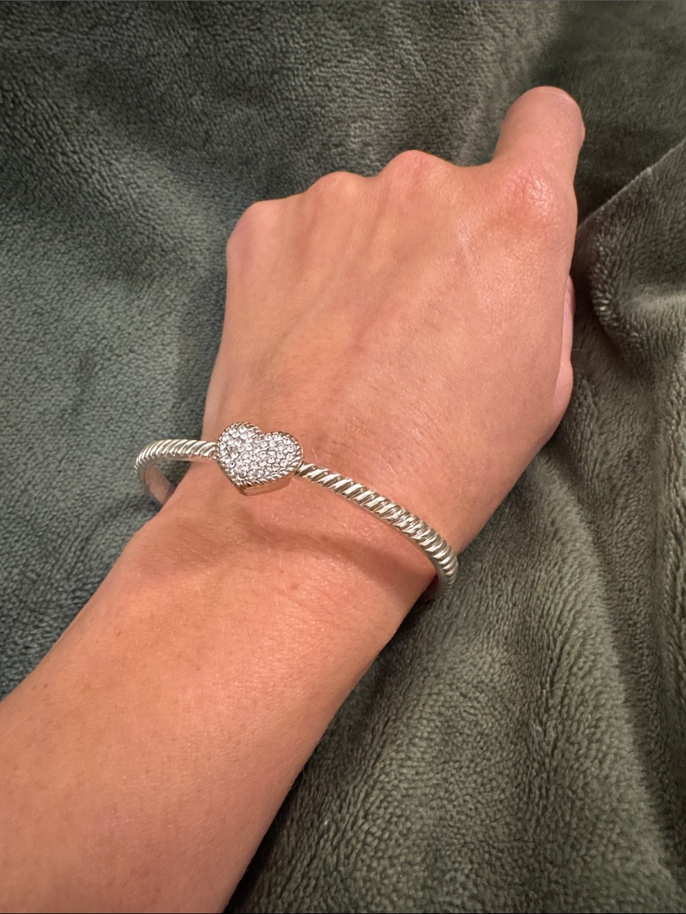 Brighton Silver Heart Pavé Cable Bangle - Silver